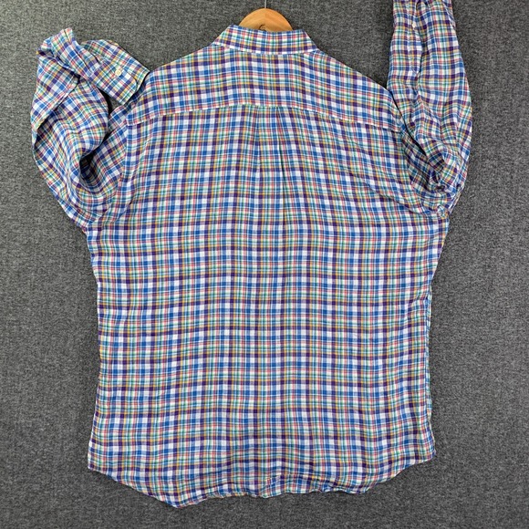 Peter Millar Linen Shirt Men Extra Large Plaid Button Up Long Sleeve Modern - Picture 4 of 8